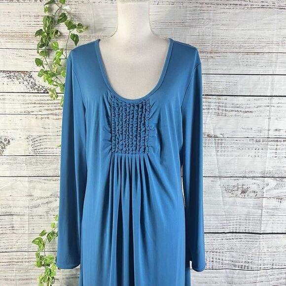 Chadwicks Dress size Extra Large Teal Slinky Stretch Peasant Stretch Modest Boho - Picture 3 of 16